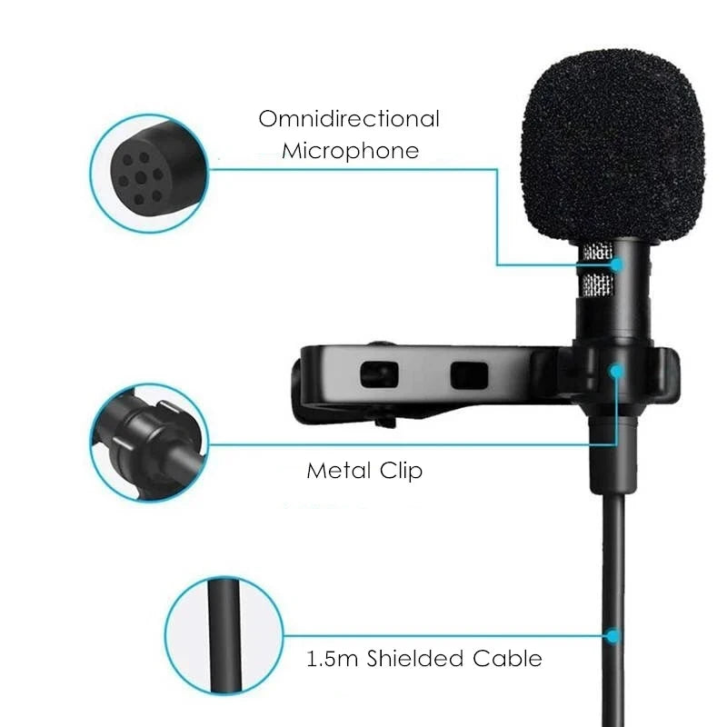 Portable Clip-on Lapel Lavalier Microphone 3.5mm Jack Hands-free Mini Wired Condenser Microphone For Iphone SamsungXiaomi Laptop