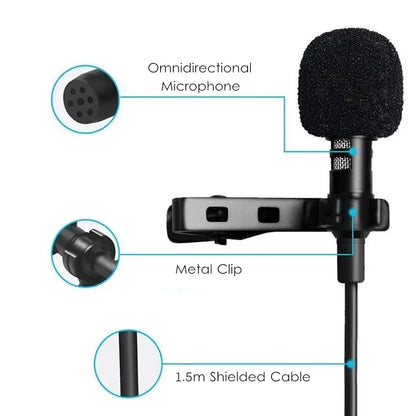 Portable Clip-on Lapel Lavalier Microphone 3.5mm Jack Hands-free Mini Wired Condenser Microphone For Iphone SamsungXiaomi Laptop