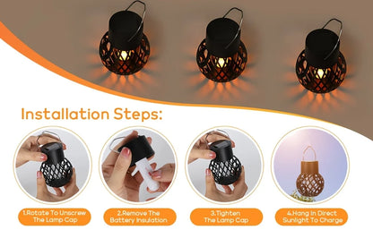 Solar LED Outdoor Flame Effect Hanging Lantern Out Waterproof Garden Decoration Lamp Solar Fairy Light For Patio Garden Yard