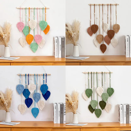 Handmade Woven Leaf Macrame Hanging Ornament Bohemian Cotton Rope Woven Walls Hanging Decoration For Bedroom Living Room Wall