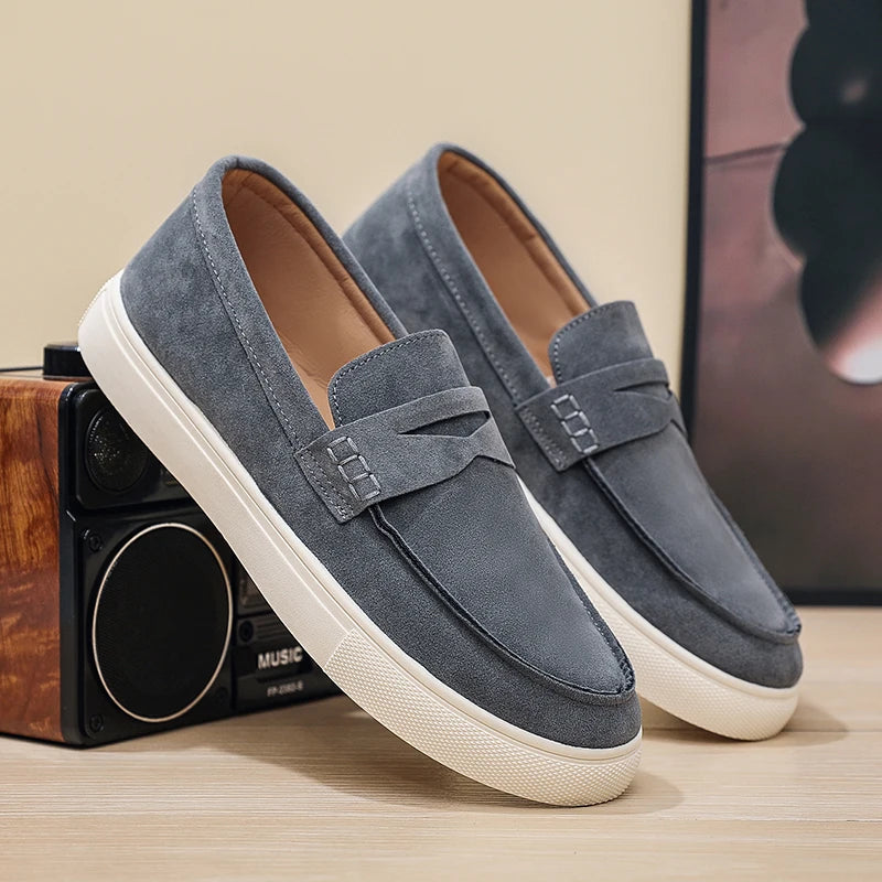 Suede Leather Men Loafers Fashion Comfortable Casual Shoes Breathable Slip on Walking Shoes Platform Lightweight Work Shoes