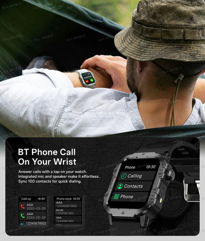 Outdoor Military Smartwatches Bluetooth Call Men 2.01" Blood Oxygen Monitor 5ATM Waterproof GPS Tracking Sports Smart Watch HW12