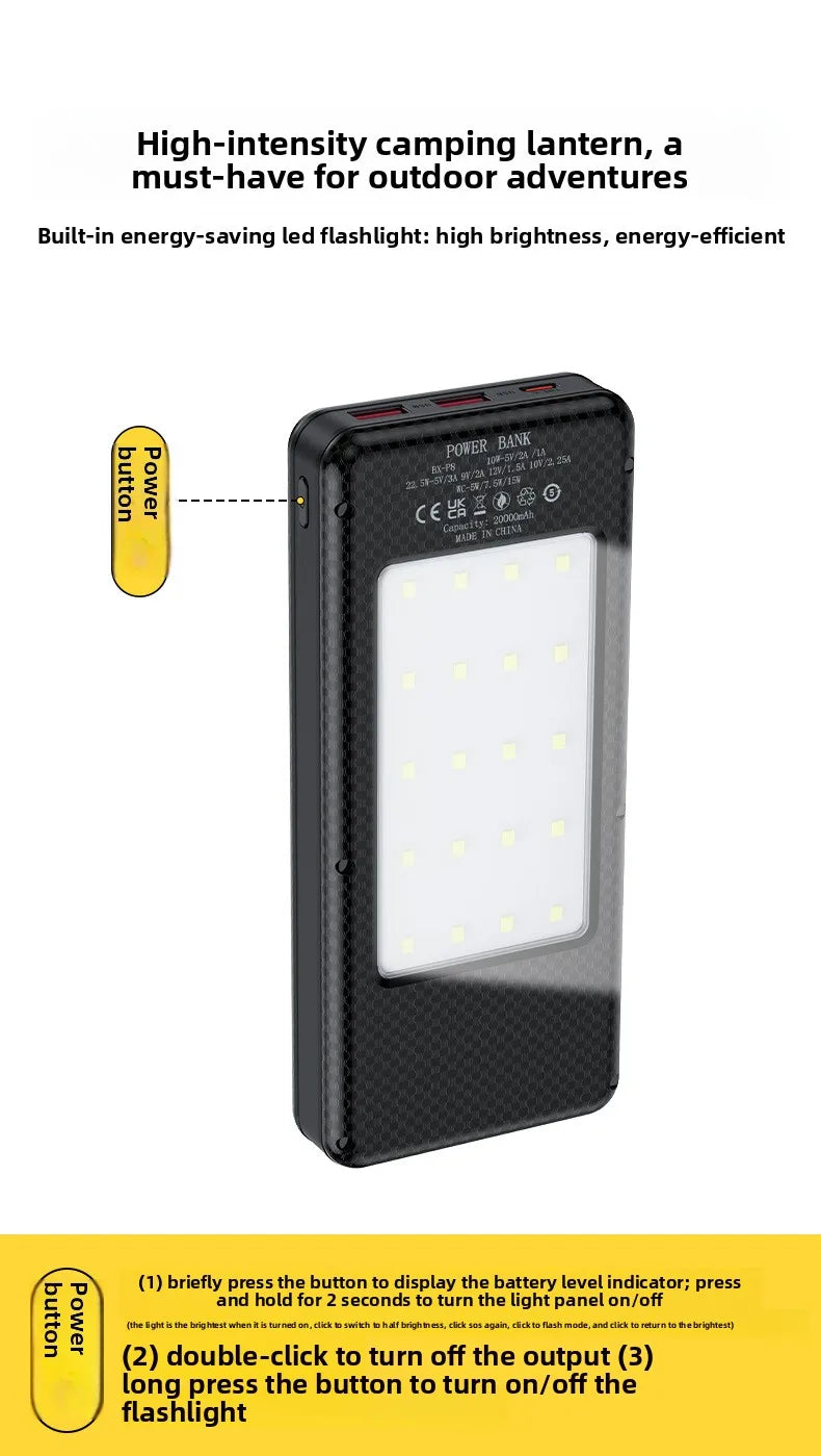 22.5W Fast Charging & Wireless Charging 18650 Battery Power Case - 8x18650 Battery Holder with Outdoor Camping LED Light