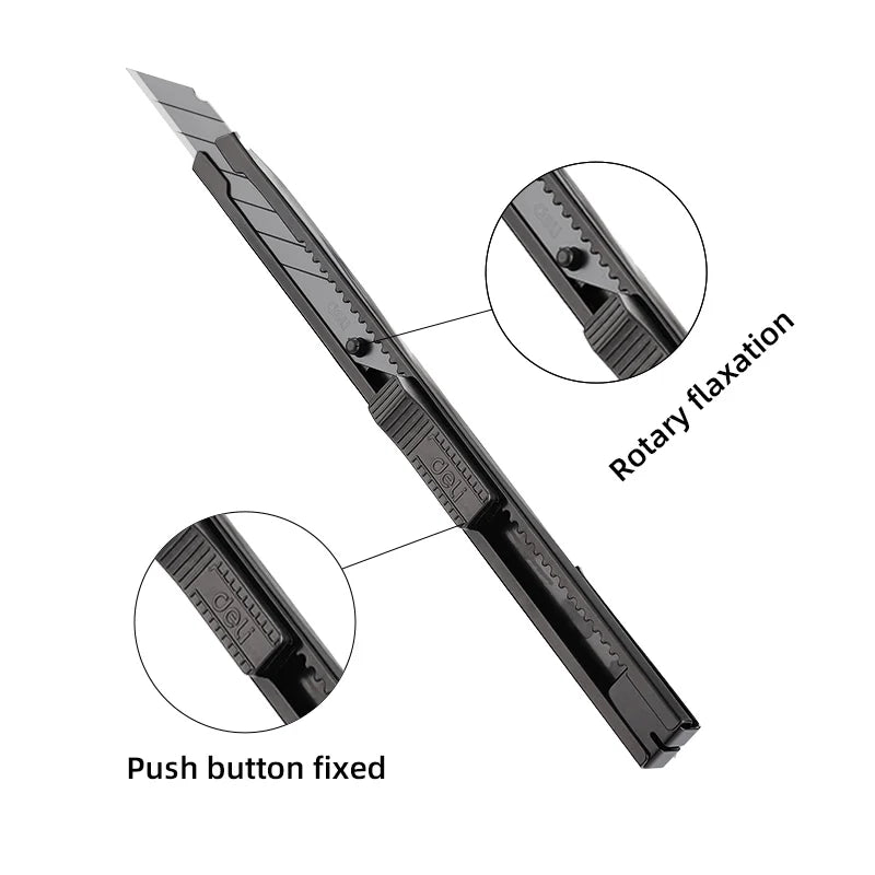 DELI 1/3/5/10Pcs Utility Knife Stainless Steel Paper Cut Box Cutter Tools Kit Retractable Anti-Slip Blades Unboxing Knife