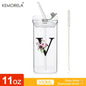 1PCS 24 Letter-Shaped Glass Tumblers with Lid And Straw Coffee Tumbler 300ML Clear Square Drinking Tumbler For Coffee Beer Milk