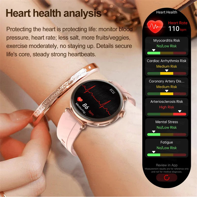 ECG Smart Watches Women 1.32 inch  AMOLED Screen Physical Examination Blood oxygen Pressure Fat Call Health ECG+PPG Smartwatch