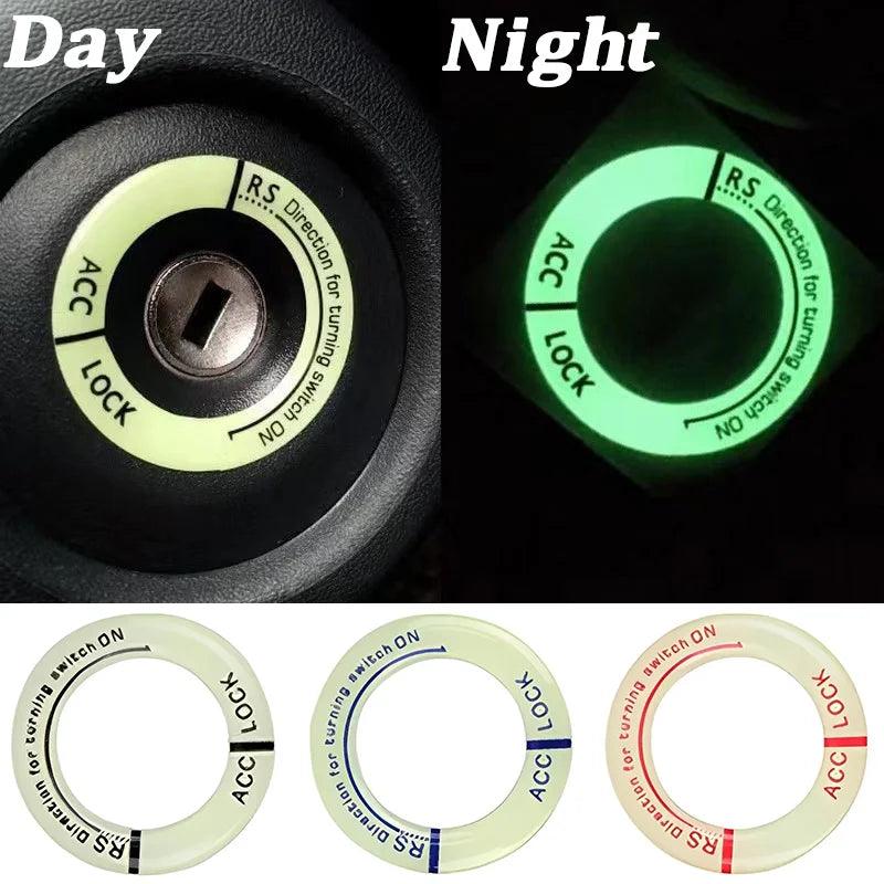 Night Luminous Car Ignition Key Ring Stickers Universal Auto Motorcycle Start Button 3D Decals Protect Decor Fluorescent Circle