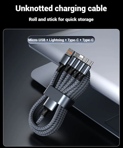 4-in-1 Multifunctional Charging Cable Supports USB-A to USB-C, Micro USB, and Braided Cables for Charging Multiple Devices