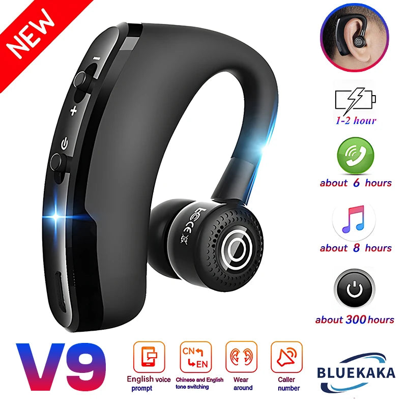 V9 Business Wireless Headphone With HD Mic Calling Noice Cancelling Driver Car Sport Bluetooth Headset 270° Rotation Earphone V8