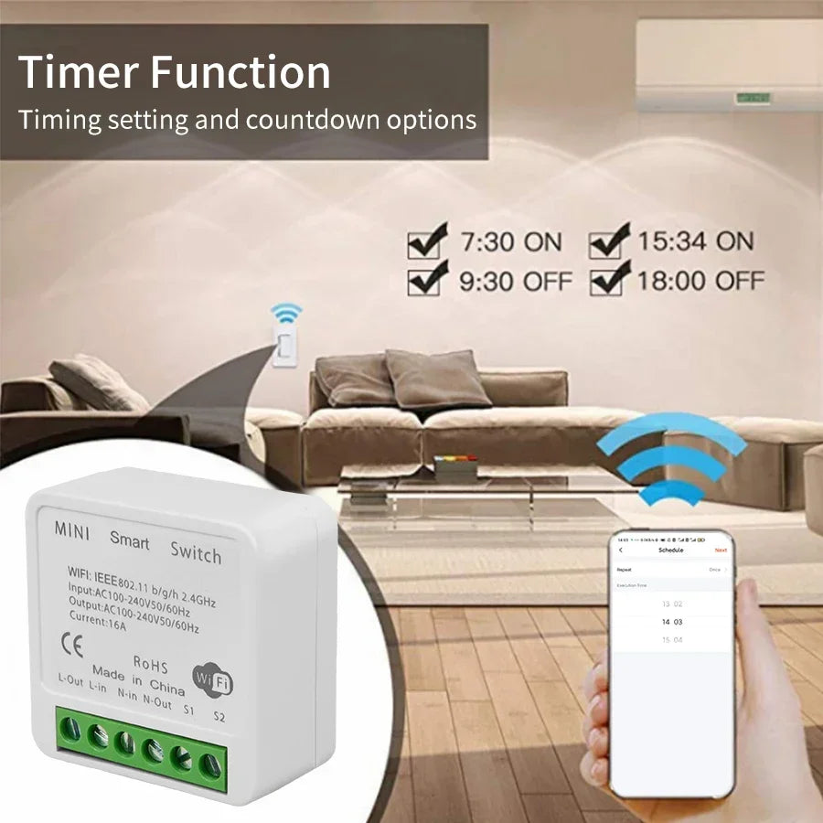 Tuya WiFi Smart Switch 16A 20A RF 433Mhz Relay Breaker Module 2-Way Control Smart Life App Remote Works with Google Home Alexa