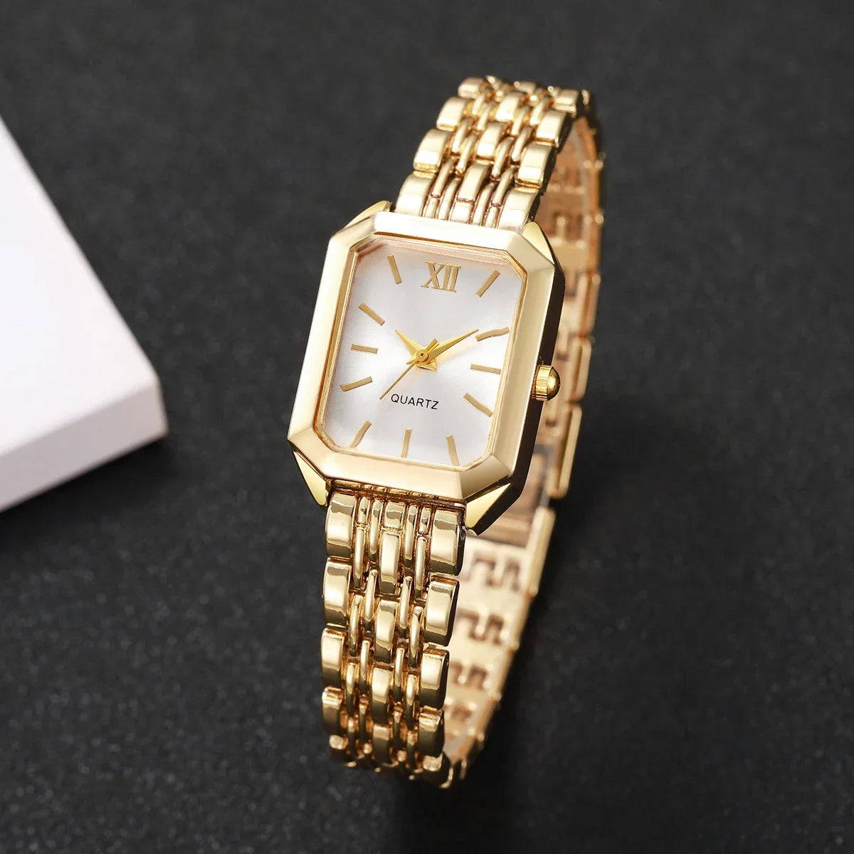 2PCS/Set Elegant Rectangle Women Quartz Watch Fashion Roma Dial Ladies Wristwatches Bracelet Set Reloj Mujer Clock (Without Box)