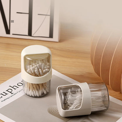Transparent Cotton Swab Storage Box Rotating With Lid Dustproof Desktop Plastic Toothpick Organizer Jar