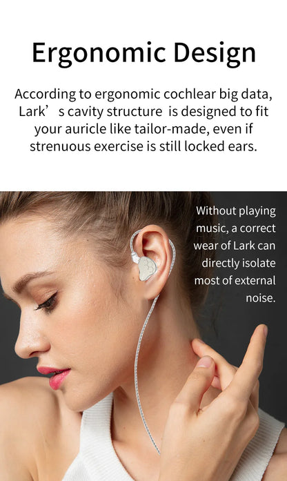 KBEAR Lark 1DD+1BA Hybrid IEM HiFi Earphones Zinc Alloy Shell 10mm Dynamic Driver Wired Headphones with Detachable 2Pin for Audiophile & Studio