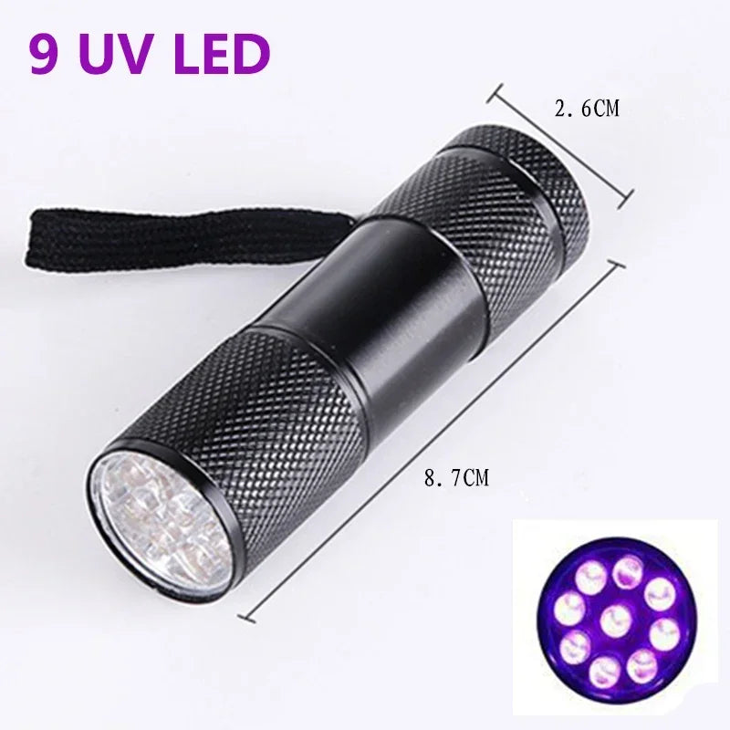 395nm UV Flashlight 9/12LED UV Gel Curing Light Ultraviolet Light Blacklight Detector for Pet Urine Scorpion Jewellry Inspection
