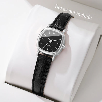 Fashion Minimalism Women Watches Small Square Dial Leather Strap Quartz Watch for Girls Clock（Without Box）