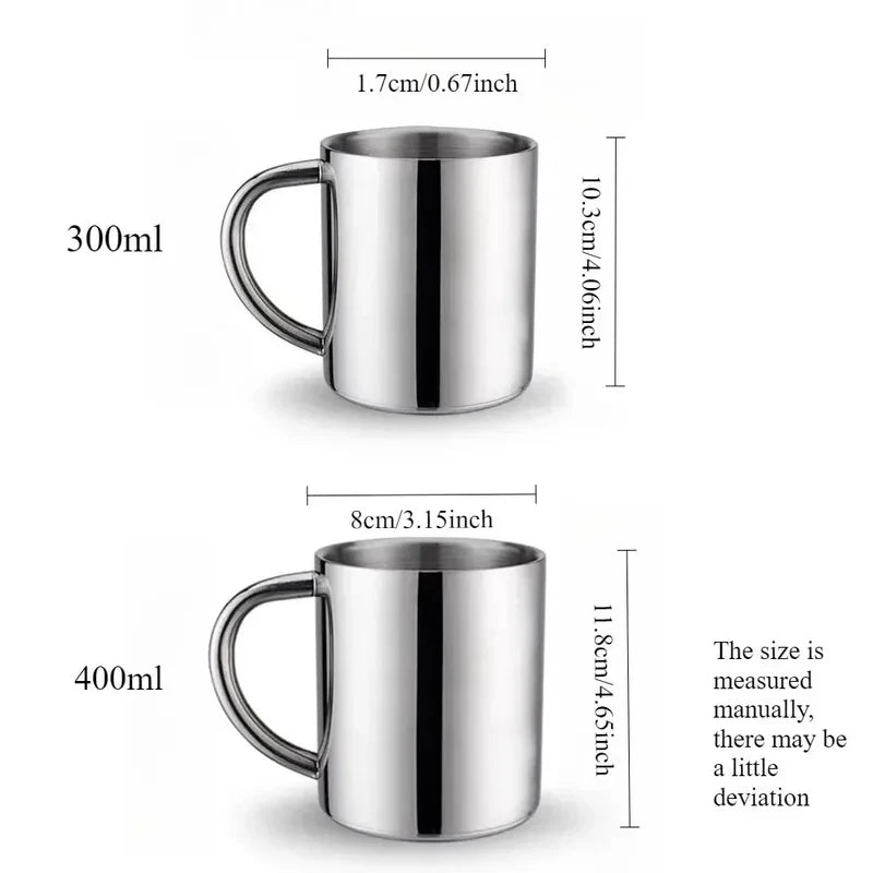 Stainless Steel Cup with Handle, Easy Clean Reusable Portable Water Cup 300/400ml for Office Outdoor Camping