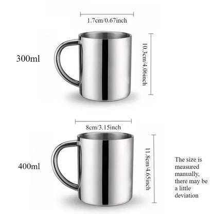 Stainless Steel Cup with Handle, Easy Clean Reusable Portable Water Cup 300/400ml for Office Outdoor Camping