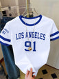 Summer Women's Los Angeles NO.91 Print Round Neck Short Sleeve T-Shirt Summer Graphic Te Jerseys Plus Size Sport T-Shirt Tops