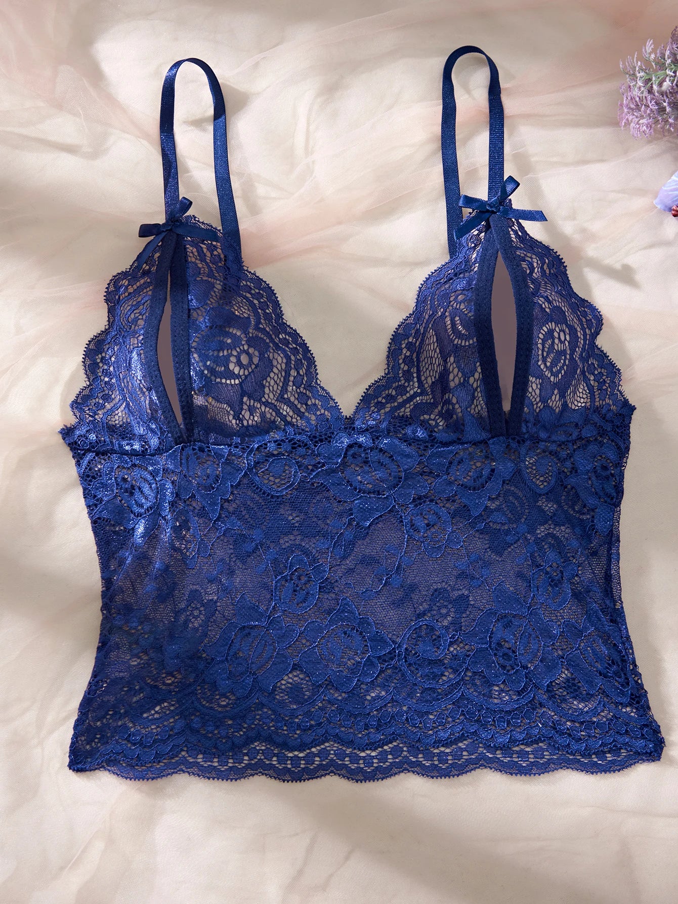 Women Black Open-Back Lace Two-Piece Panties Underwear Sleep Set