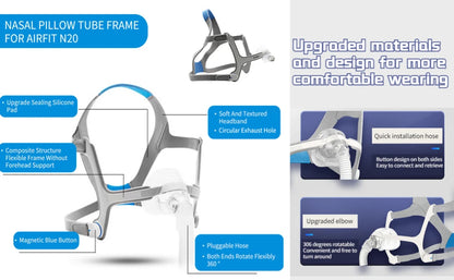 ResMed AirFit N20 Nasal Mask Set, CPAP Compatible, Reusable Frame Elbow Assembly Kit with Headgear Frame Tube N20 Cushion