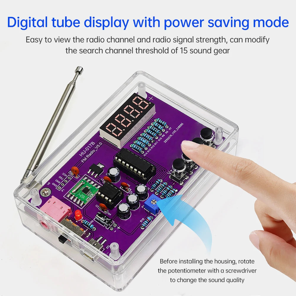 DIY FM Radio Electronic Kit Adjustable Frequency 87-108MHz Practice Soldering RDA5807S Digital Display DIY Soldering HU-017B