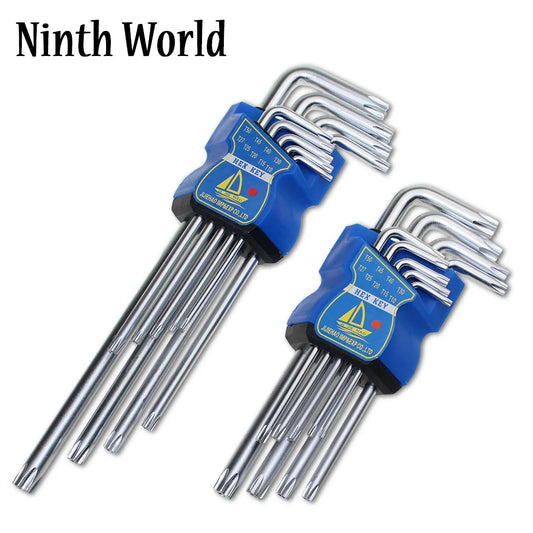 9Pcs Box End Wrench Tool Set Anti Tamper Proof Torx Key Bit Wrench L-Shape T10 T1 T20 T25 T27 T30 T40 T45T50 Length Type 2 Size