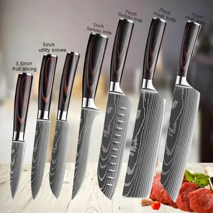 Damascus Chef's Knife Kitchen Knives Set Professional Boning Knife Meat Cleaver Utility Knife Japanese Santoku Knife with Cover