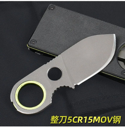 Outdoor Mini Pocket Knife Multifunctional Straight Knife Suction Card Mounted Keychain Pocket Knife Carrying Knife All Steel