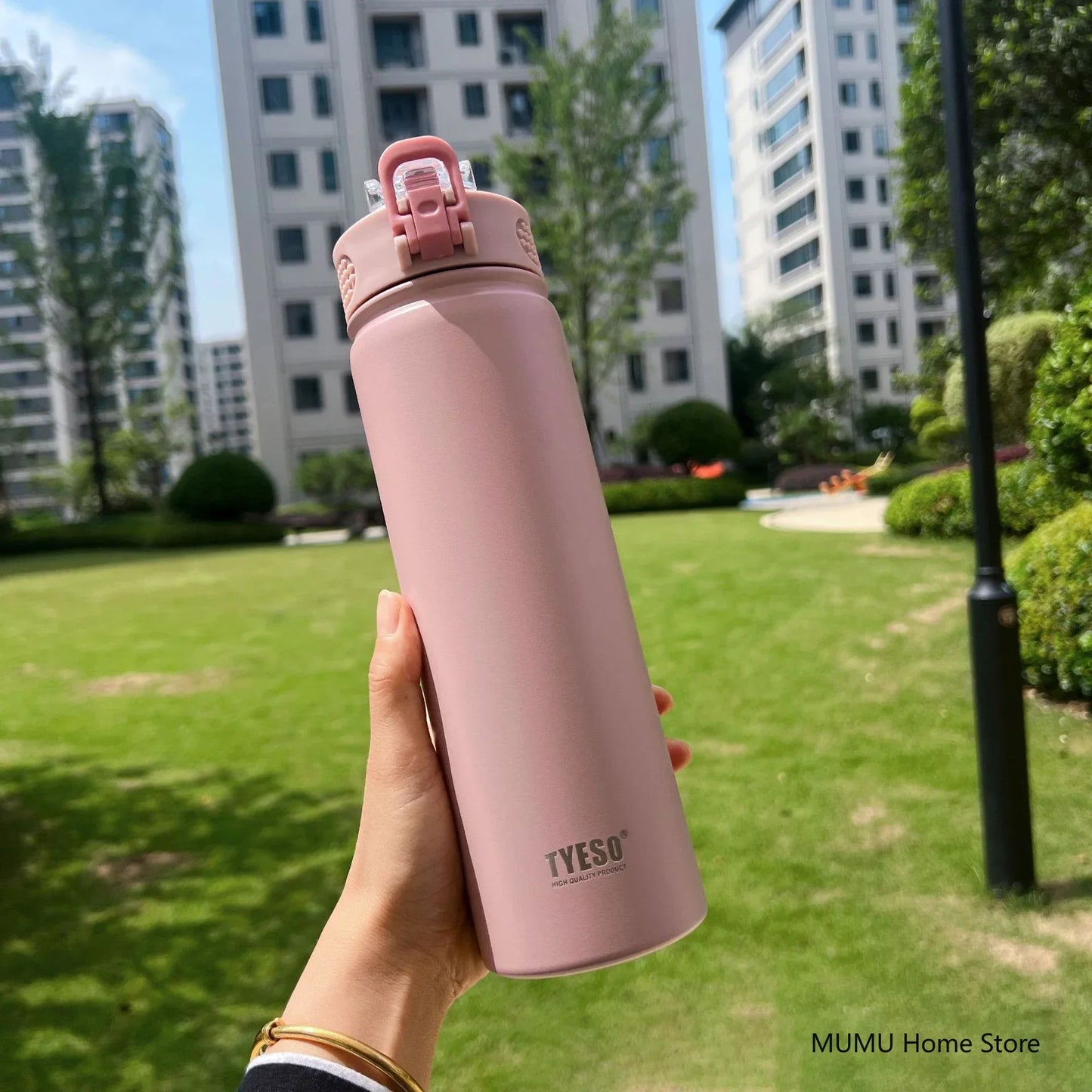 TYESO 600/750ML Stainless Steel Thermos with Straw, Car Sports Water Cup, Hot & Cold Insulated Mug
