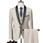 ( Jacket + Vest + Pants ) Men's 3 Piece Tuxedo Suit Set, Beige Blazer with Black Shawl Lapel for Wedding, Groom, Formal Party