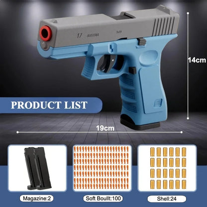 Shell Throwing G17 Automatic Shooting Soft Bullet Toy Gun with Blowback Outdoor Sports Shooting Game Christmas Gift for Children