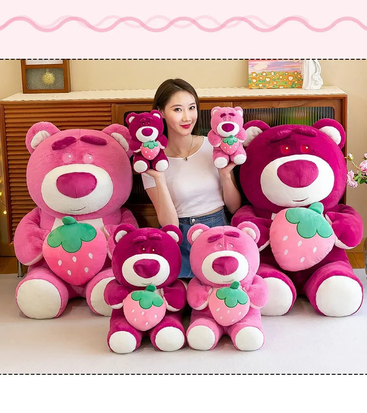 Disney Cute Hug Strawberry Bear Plush Toy Cartoon Anime Strawberry Bear Plush Doll Sleep Pillow Gift for Girlfriend's Birthday