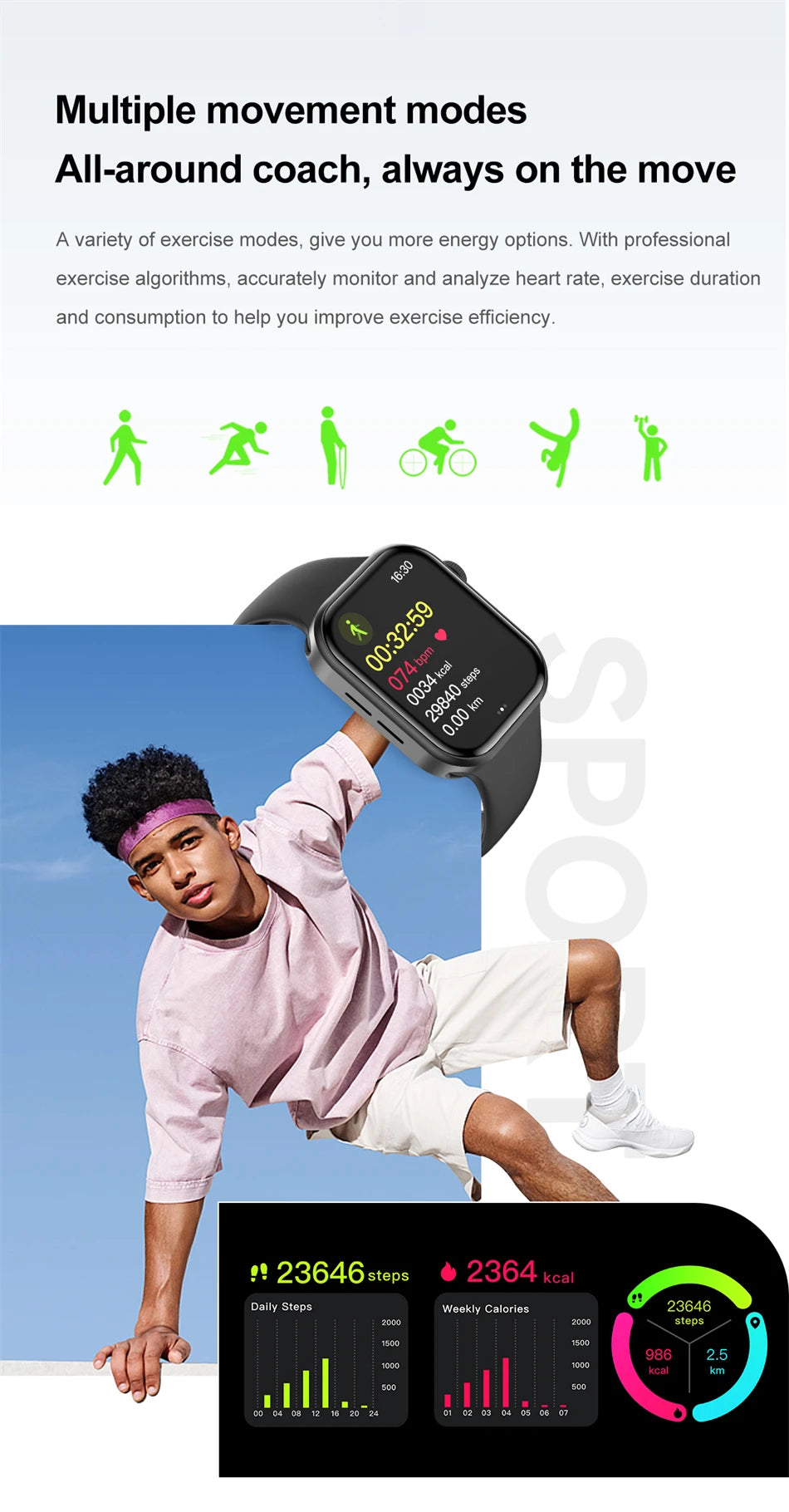 LIGE New 2.01-inch Smart Watch Men Women Heart Rate Health Monitor HD Bluetooth Call Waterproof Sport Smartwatch for Android iOS