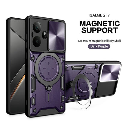 For Realme GT7 5G Case Armor Slide Camera Lens Protect Back Cover For OPPO Realme GT7 GT 7 RealmeGT7 Magnetic Holder Ring Funda