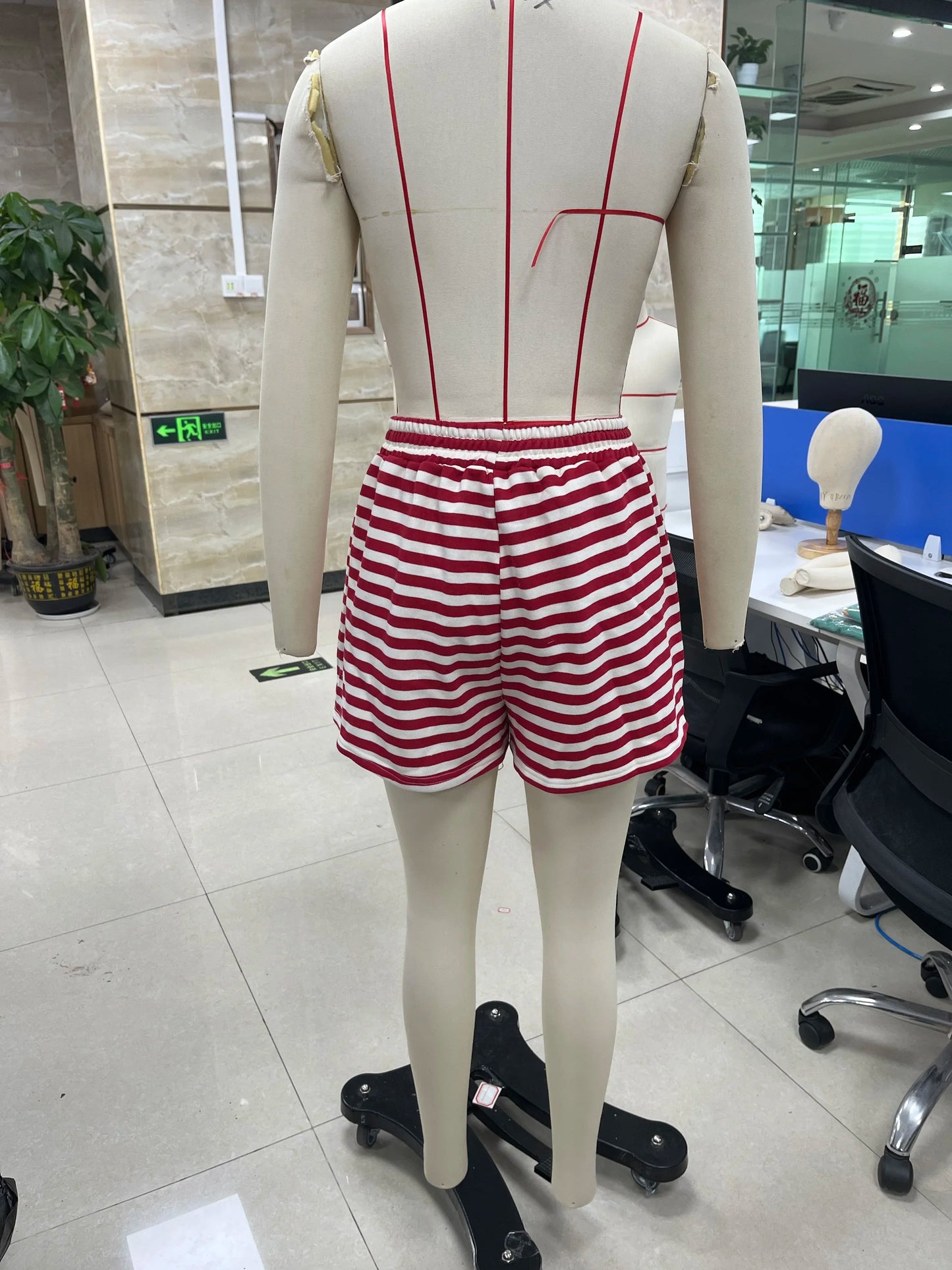 Combhasaki Women 2Piece Striped Y2k Outfits Set Casual Long Sleeve Crew Neck Shirt Tops+Elastic Waist Wide Leg Shorts Tracksuits