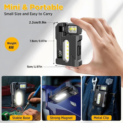COB+XPE Dual Light Flashlight, 1200LM Adjustable Head with Magne t& Clip,USB Rechargeable Mini Work Light for Camping Hiking EDC
