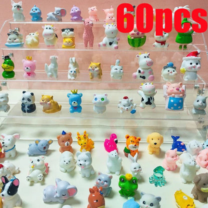60pcs Mini Resin Animal Blind Box Creative Garden Decoration Miniature Landscape Luminous/Solid Color Animal Birthday Gift