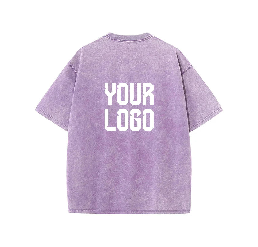 European washed retro round neck short sleeved shirt for men and women, 100% pure cotton, customizable logo