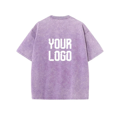 European washed retro round neck short sleeved shirt for men and women, 100% pure cotton, customizable logo
