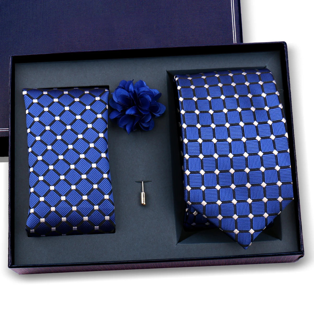 Elegant Ties For Men Classic Paisly Neck Tie Pocket Square Brooch Set With Gift Box Mens Business Wedding Suit Accessories