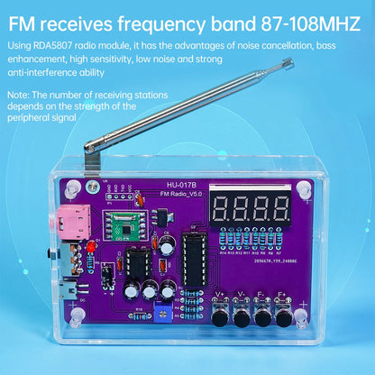 DIY FM Radio Electronic Kit Adjustable Frequency 87-108MHz Practice Soldering RDA5807S Digital Display DIY Soldering HU-017B