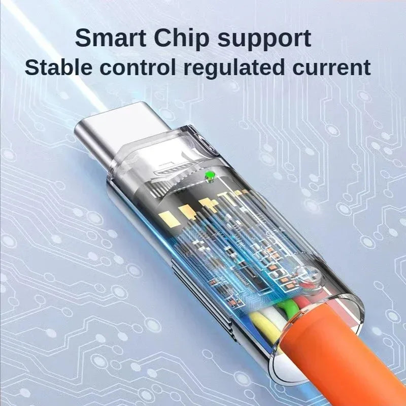 10PCS 120W Super Fast Charge Type-C Liquid Silicone Cable Quick Charge USB Lines For Xiaomi Huawei Samsung USB Phone Data Wire