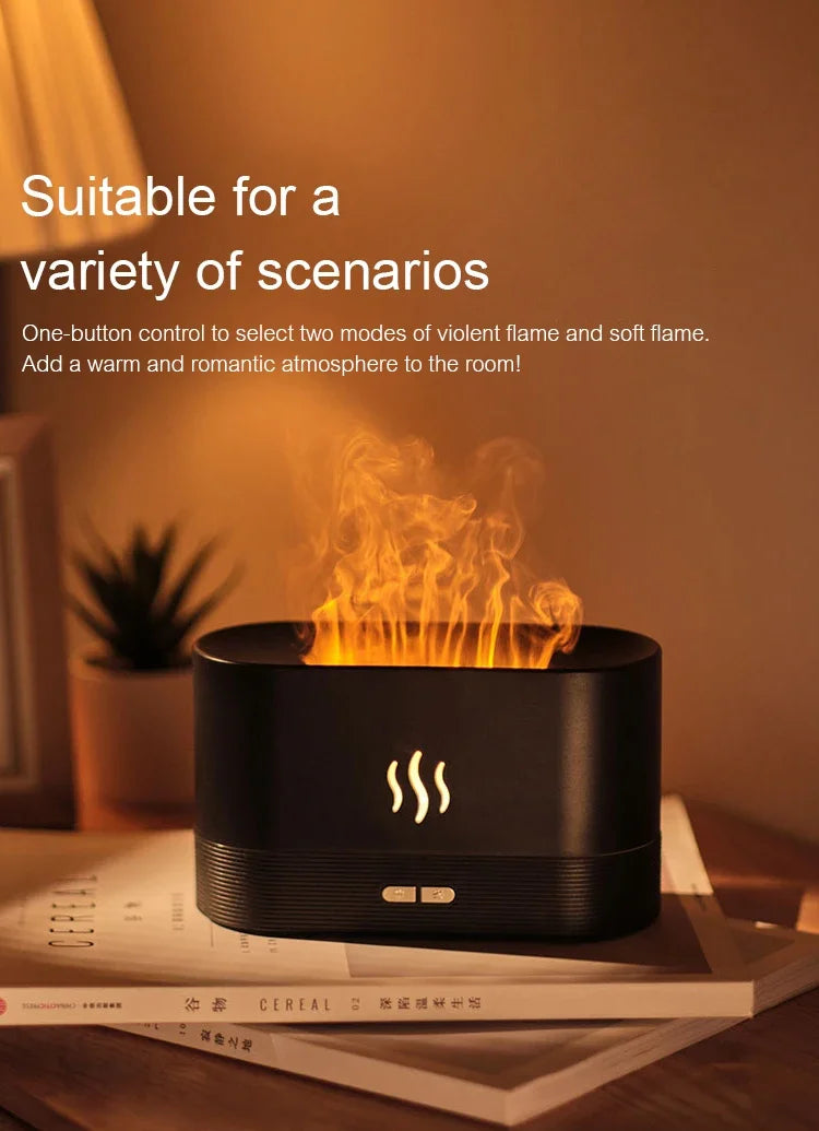 USB Desktop Flame Aroma Diffuser Humidifier 7 Colors Simulation Light Aromatherapy Air Purifier for Bedroom/Essential oil set