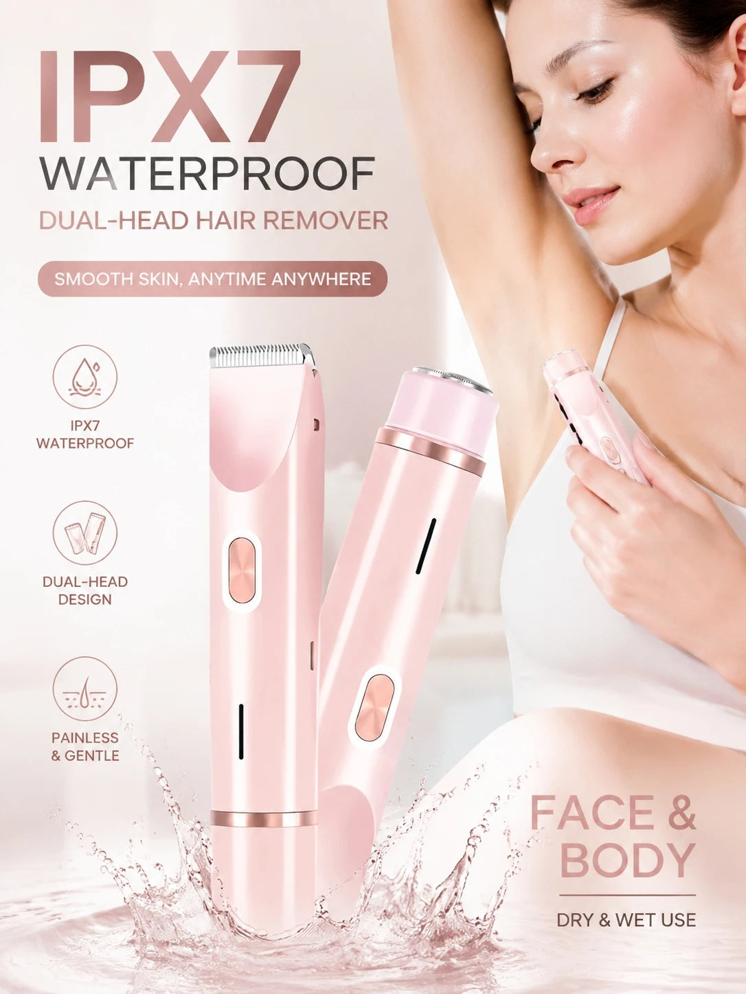 Bikini Trimmer for Women, Double Head Electric Hair Remover Shaver, Rechargeable Painless Body Groomer for Body Private Areas