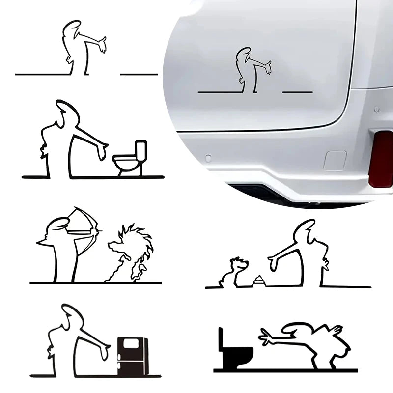 La Linea Minimalist Line Art Car Sticker Bumper & Window Door Wall Decal With Cartoon Character Design Home Car Decoration