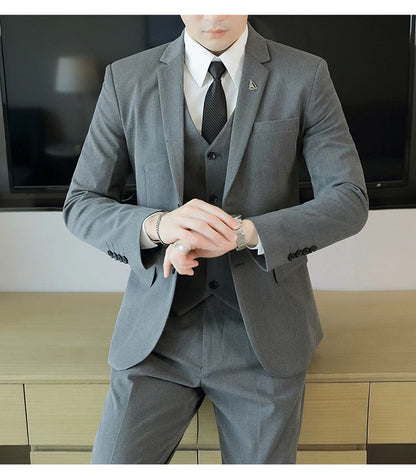 High-End Men's Wedding Suit 3-Piece Set Handsome Banquet Smart Casual Fashionable Three-Quarter Length Vest Trousers Four Season