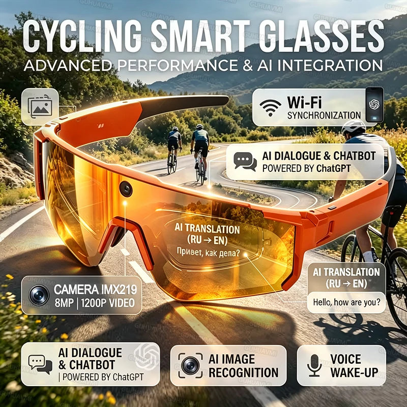 New AI Smart Glasses With Camera 1200P Video Recording Anti-Shake Shooting Sunglasses Bicycle Riding Windproof Goggles Men Women