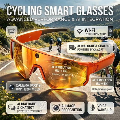 New AI Smart Glasses With Camera 1200P Video Recording Anti-Shake Shooting Sunglasses Bicycle Riding Windproof Goggles Men Women