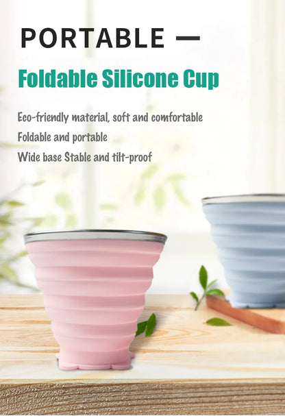 270ML Portable Silicone Folding Water Cup Outdoor Heat Resistant Foldable Mug With Lid Collapsible Travel Drinking Cups