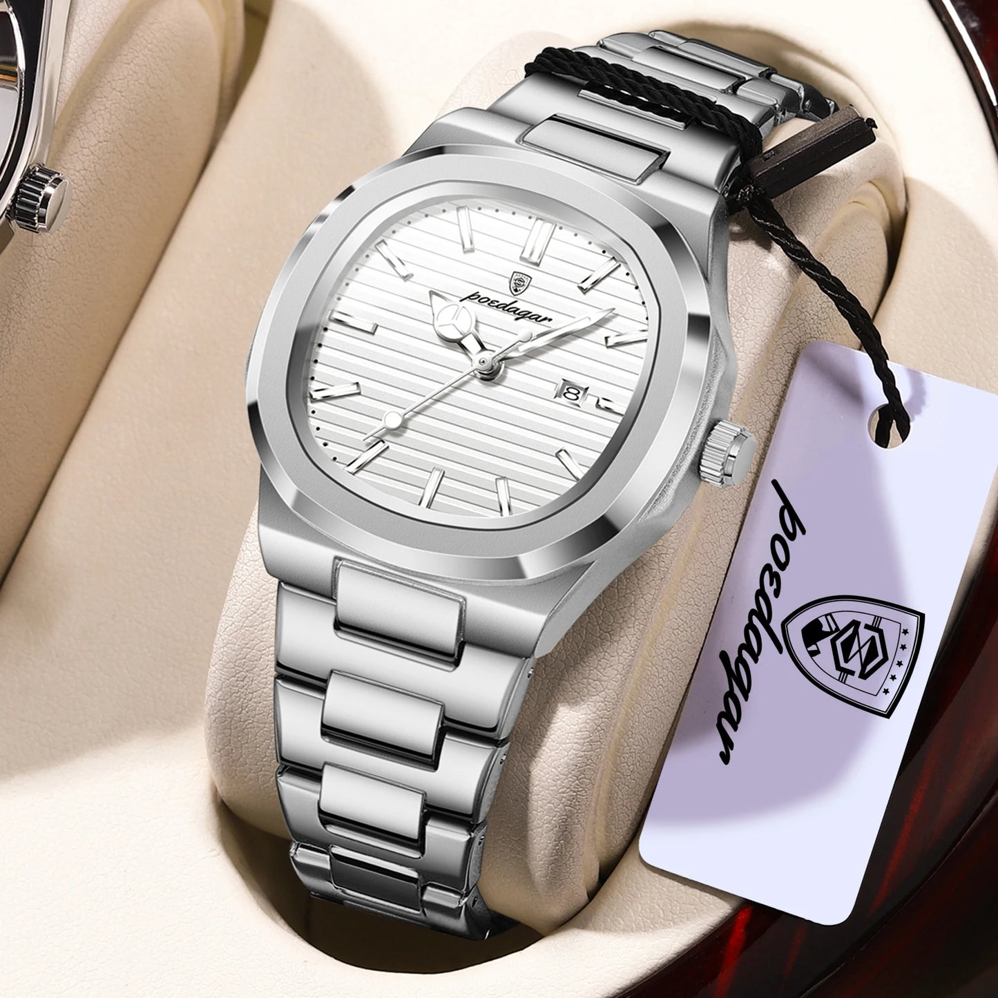 POEDAGAR Fashion Square Watches For Woman Waterproof Luminous Date Ladies Watch Stainless Steel Luxury Quartz Women's Wristwatch